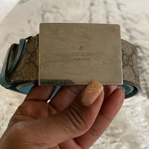 COPY - Pre loved Gucci belt monogram with teal leather